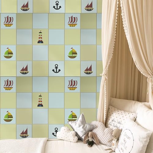 Image of SARVATRAY Self-Adhesive Wallpaper, Kitchen Oil Proof Heat Resistant Stickers, Vinyl Sheet for Wall 2 X 6.5 SQ FT (2 M Ship Theme Orange WS)