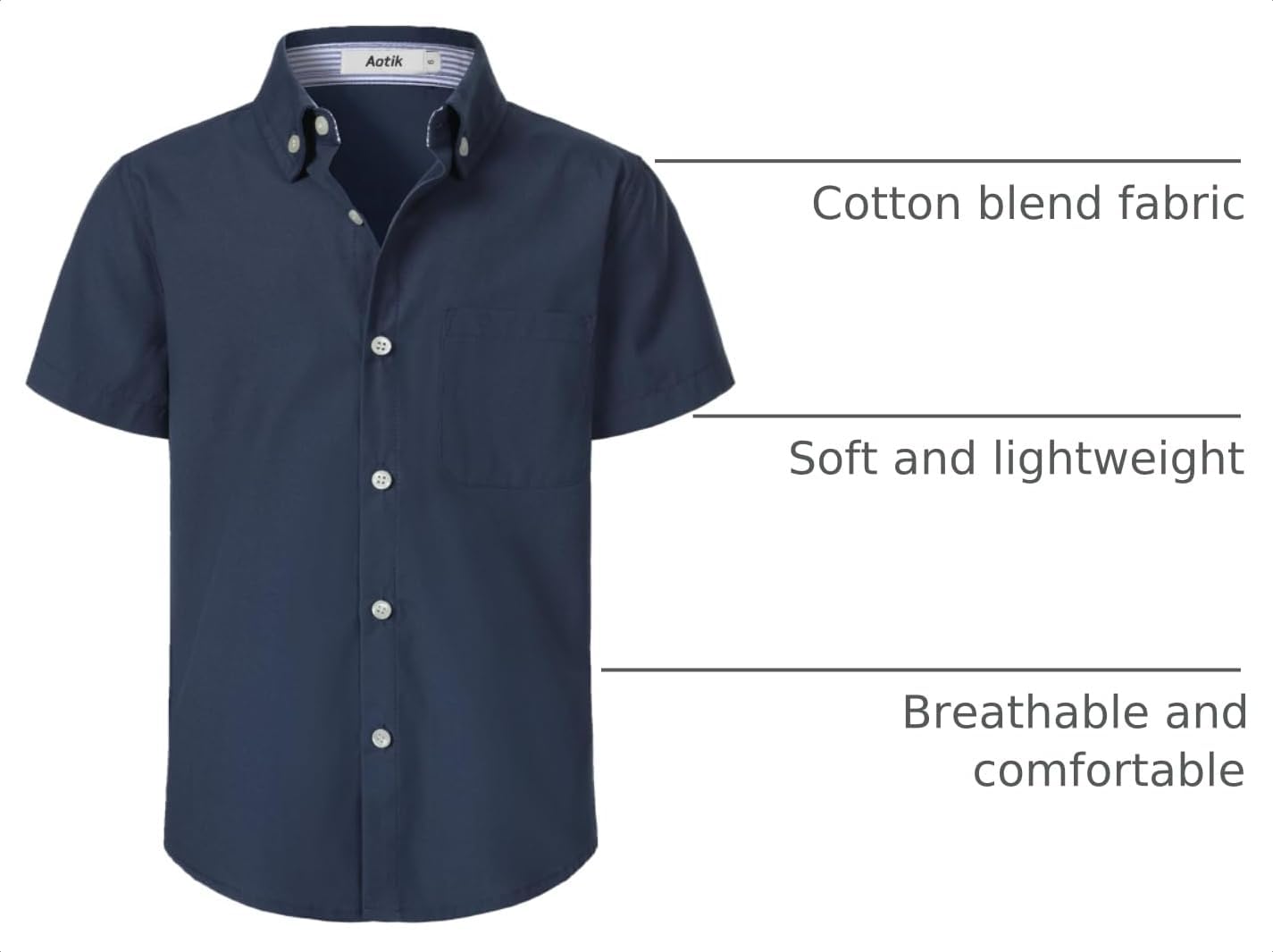 AOTIK Boys Oxford Button Down Shirt Short Sleeve Formal Uniform Dress Shirt image 4