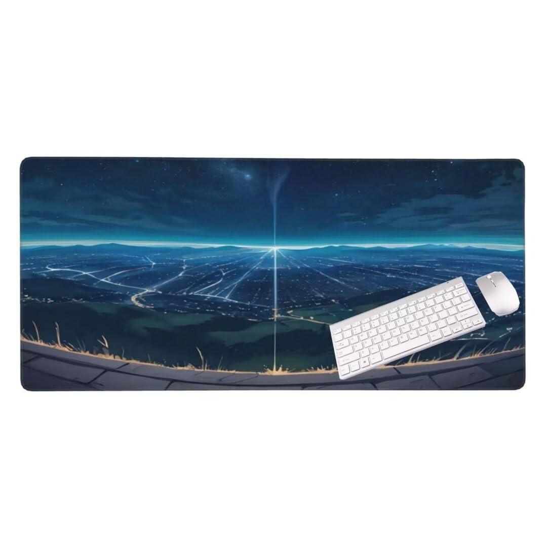 Alfombrilla de ratón 1400x600x3 MM, Alfombrilla Ratón XXL Extendida de Gran Tamaño con Bordes Cosidos, Base de Goma Antideslizante Almohadilla para Teclado, Aurora Cielo Azul S-6305