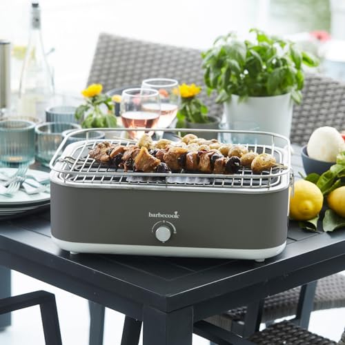 Barbecook elektrischer Tischgrill E-Carlo mit Tragetasche geeignet für Balkon als Outdoor Camping-Grill, spülmaschinen-fest, Midnight Grey 42.5x33x16.5cm