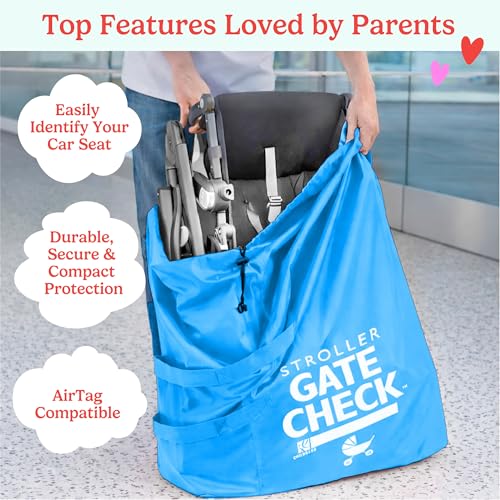 Image of J.L. Childress Gate Check Bag for Single & Some Double Strollers - Travel Bag for Airplane, Fits Most Standard Baby Strollers, Airport Accessories Gate Check, Flying Essentials - Neon Blue
