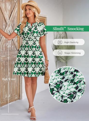 Image of Duigluw Dresses for Women 2025 Casual Summer Short Sleeve V Neck Beach Mini A-Line Ruffle Flowy Dress