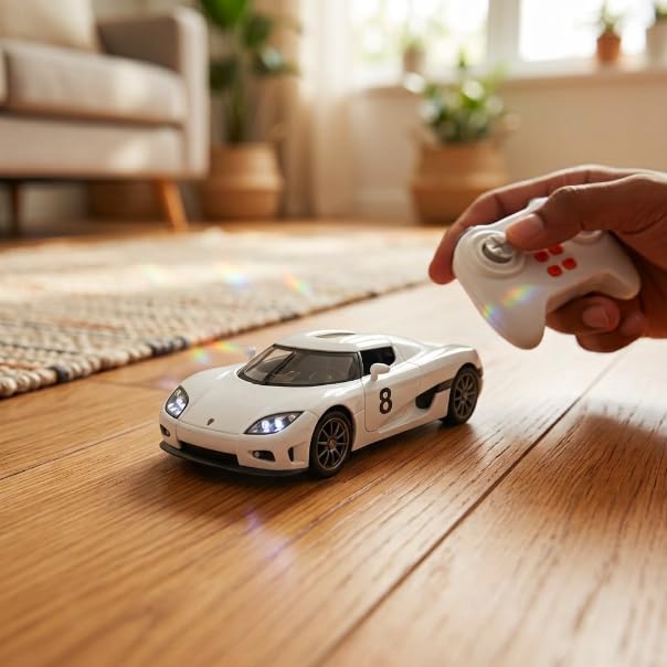 Image of Mini RC Car 1:64 Scale Remote Control Car for Kids, App Controlled Electric Racing Toy with LED Lights, Rechargeable Battery, 2.4GHz Control System, Birthday Gift for Boys & Girls (White)
