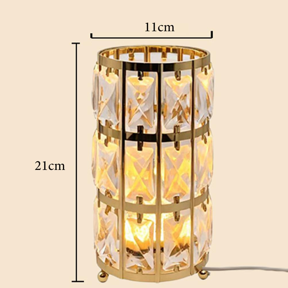 Kryształowa lampa stołowa, złota lampa LED z regulacją jasności, z przełącznikiem i kablem, 3 temperatury barwowe lampa na stolik nocny, kryształowa lampa dekoracyjna, lampka nocna do sypialni, salonu