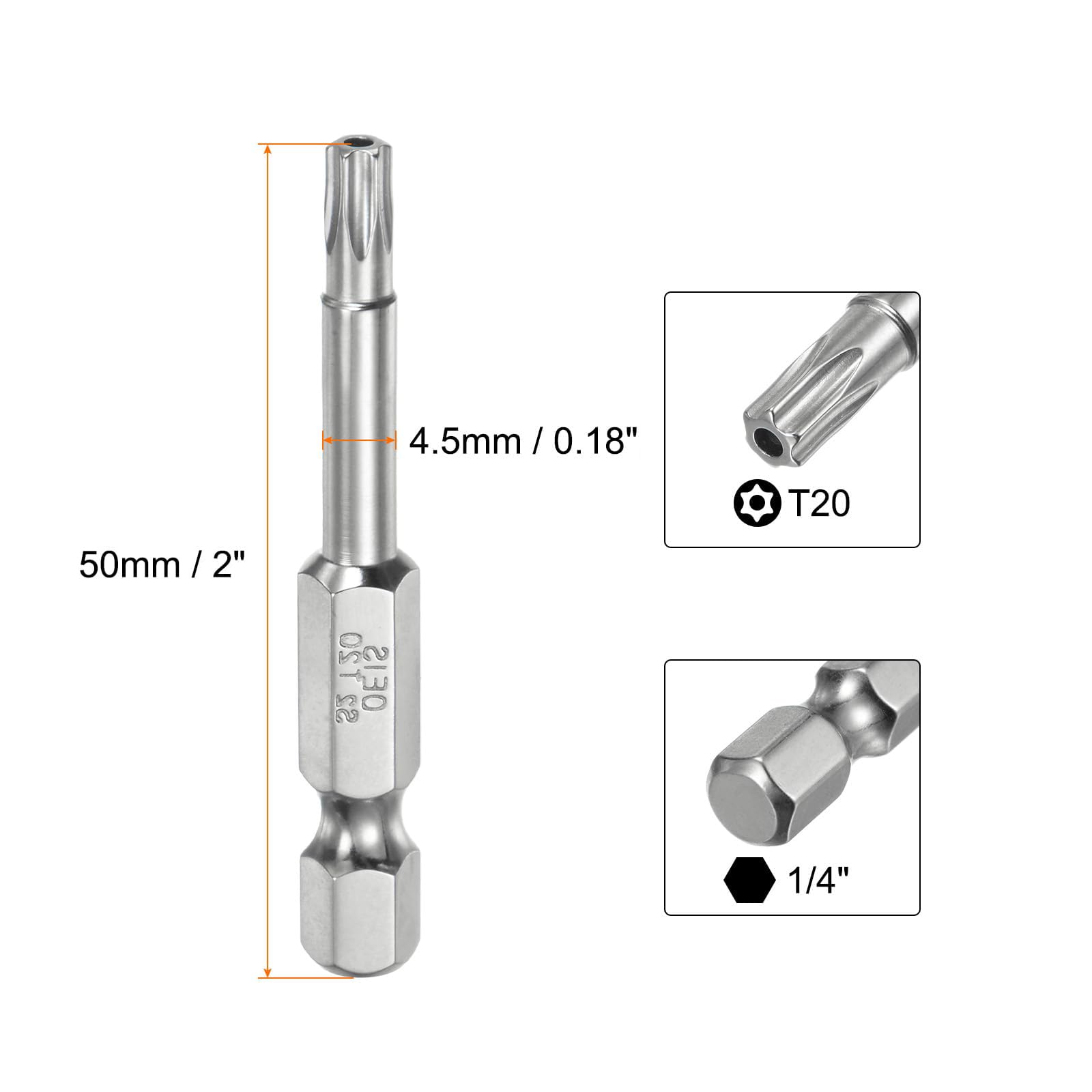 TA-VIGOR 2Pcs T20 Torx Head Screwdriver Bits 1/4 Inch Hex Shank - Image 2