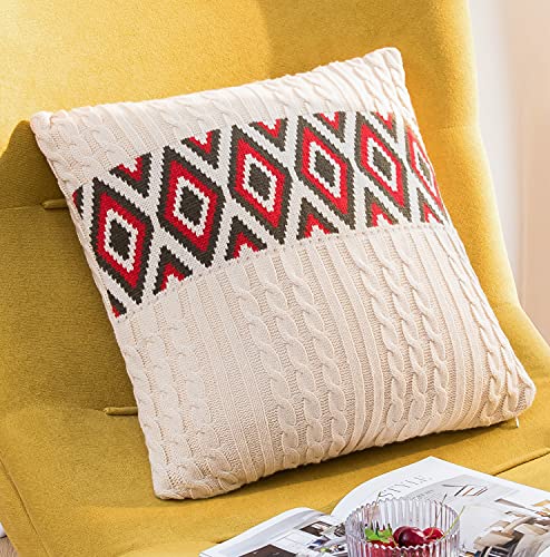 Decorative Knitted Pillow Case Cushion Cover Cable Knitted Soft Throw Pillow Covers for Sofa Couch Bed and Chair 18" X 18"