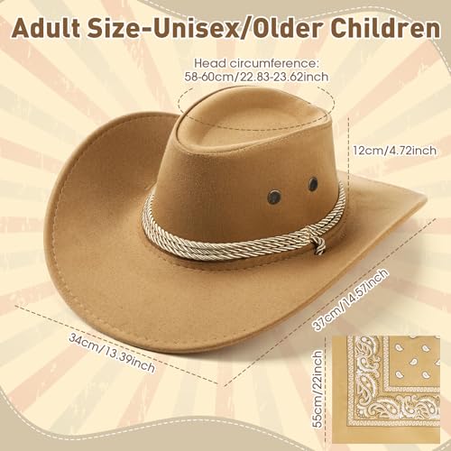 Image of Zhanmai 12 Pcs Cowboy Hat and Bandana Cowboy Cowgirl Hats Bulk Western Party Costume Halloween Accessory
