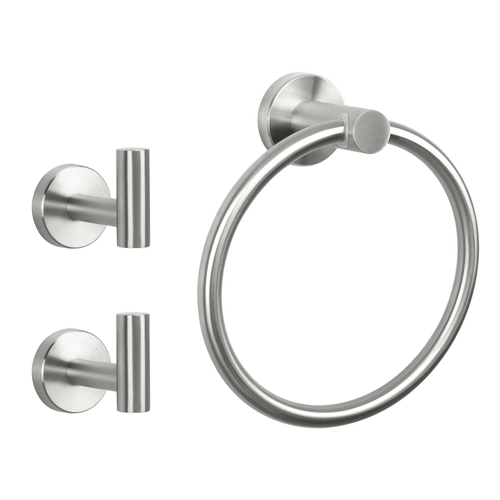 NearMoon 3 Pieces Bathroom Hardware Set Bath Towel Ring and 2 Towel Hooks- Stainless Steel Hand Towel Hanger