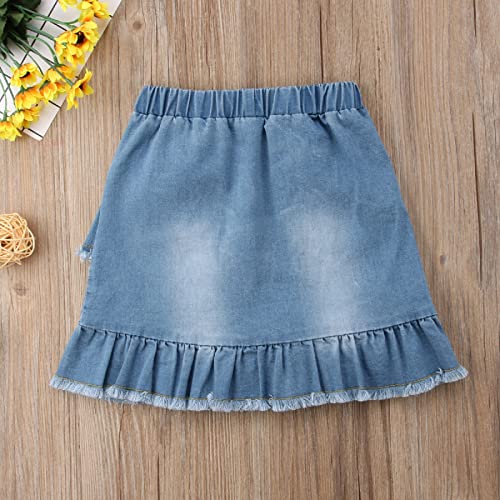 Linlinchuli Toddler Kids Baby Girls Denim Mini Skirt Ruffle Hem A-Line Pleated Short Dress (Blue, 4-5T) #TOP5