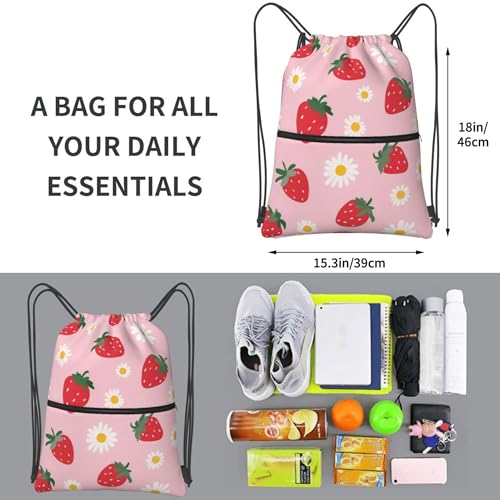 Famame Strawberry Flowers Drawstring Backpack String Bag Sackpack For Gym Shopping Beach Sport Yoga4