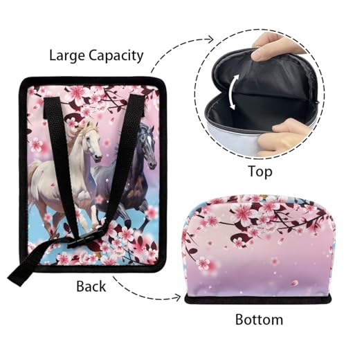 Image of Horse Animal Car Trash Bin Bag with Pink Cherry Blossom,Hanging Auto Garbage Can Waste Storage Bag Universal Fit Most Vehicle Truck SUV,Durable and Leak Proof