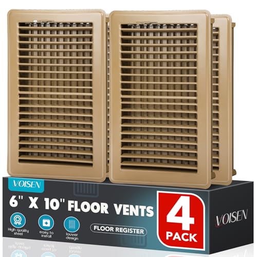 VOISEN Floor Register 6x10 4 Pack Floor Vent Covers Steel Adjustable Air Supply Grille Register Vent Cover Grill for Sidewall and Floor Vent Covers for Home Floor Brown