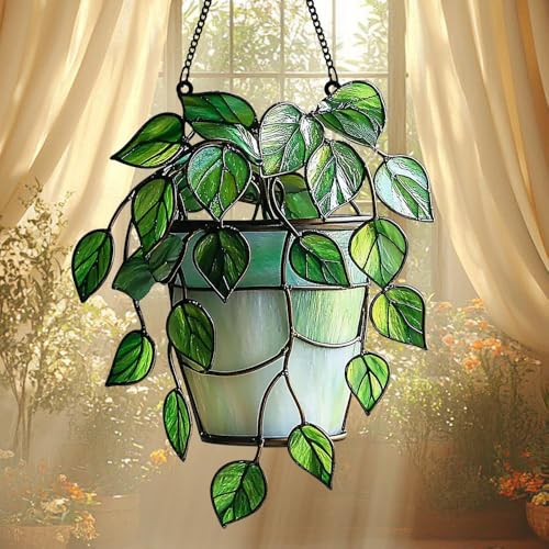 Monstera Garden Acrylic Suncatcher Plant Lover Gift Faux Stained Glass Window Hanging Garden Home Decor Gift for Mom