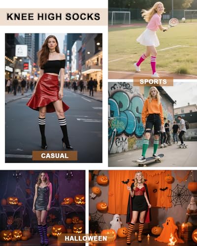 Century Star Knee High Striped Socks for Women - Long Thin Tube Sports Thigh High Socks Tall Stockings4