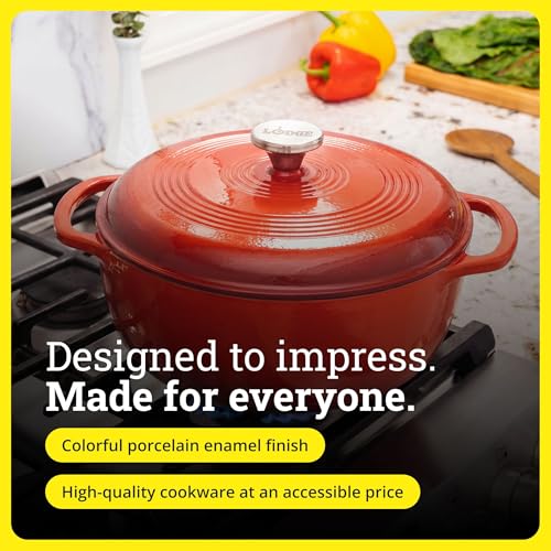 Lodge Essential Enamel Cast Iron Dutch Oven, 6 Quart, Poppy - image 6