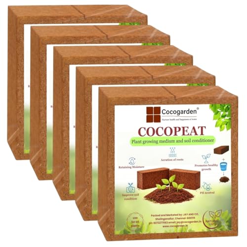 Image of Cocopeat 5kg Block (5 x 1kg) Expands Up to 75 litres of Usable Growing Medium | Organic Coco Peat for Plants, Gardening & Potting Mix | High Water Retention Growing Medium for Indoor & Outdoor Plants