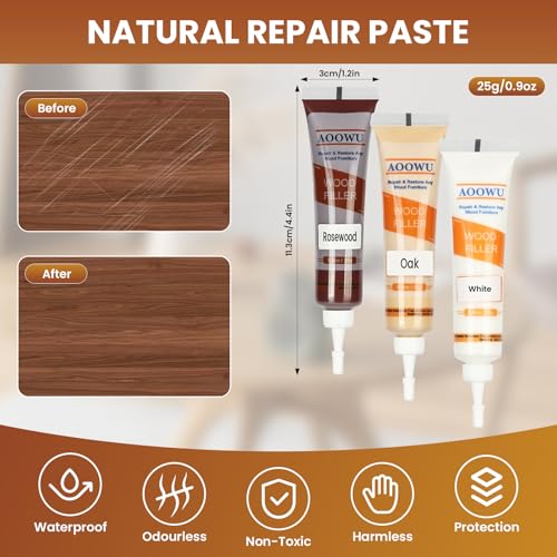 AOOWU Laminat Holz Parkett Reparaturset, 12 Farben Holzmöbel-Reparaturset, Laminat Parkett Reparatur Laminat Reparaturset Verfärbungen für Holzböden, Tisch, Treppen, Tür, Schrank UVM