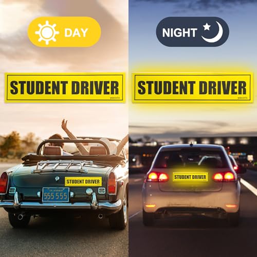 Image of Set of 3 Student Driver Magnet - Reflective Student Sign for Car Safety Vehicle Bumper Sticker for New Drivers