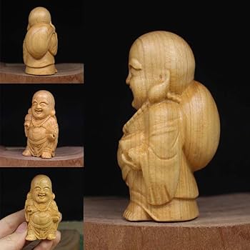 Amazon｜仏像 木彫り ミニ 七福神 布袋様 木彫り 布袋さんの置物 ツゲ