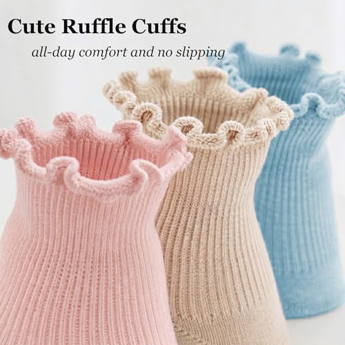 Image of Women Ruffle Socks, Cute Ankle Crew Socks for Women, 4 Pairs Frilly Womens Socks Size 5-9