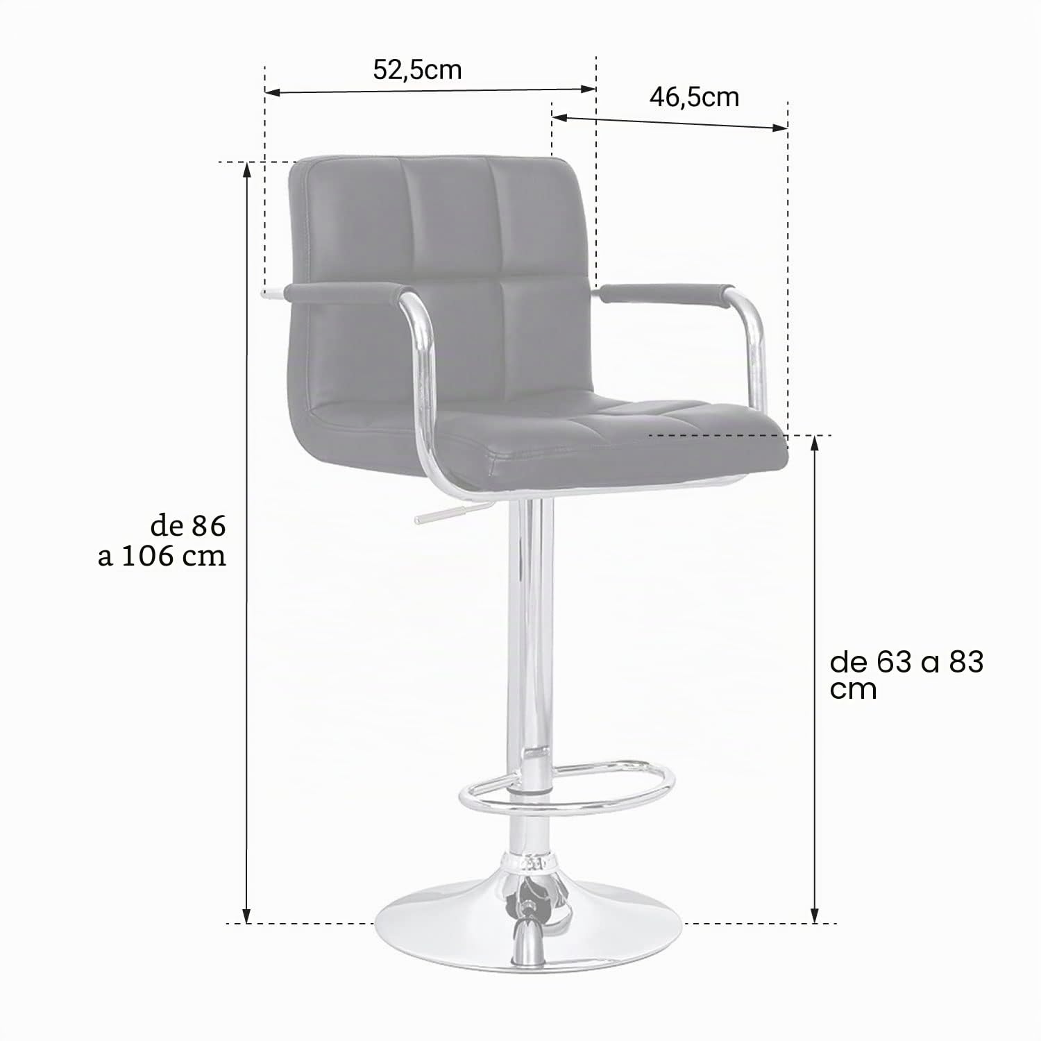 Happy Garden Lote de 2 taburetes de Bar Negros con reposabrazos Mike. Taburete de Cocina Moderno con Asiento Regulable en Altura, rotación 360 ° y reposapiés. Respaldo y apoyabrazos Negros.
