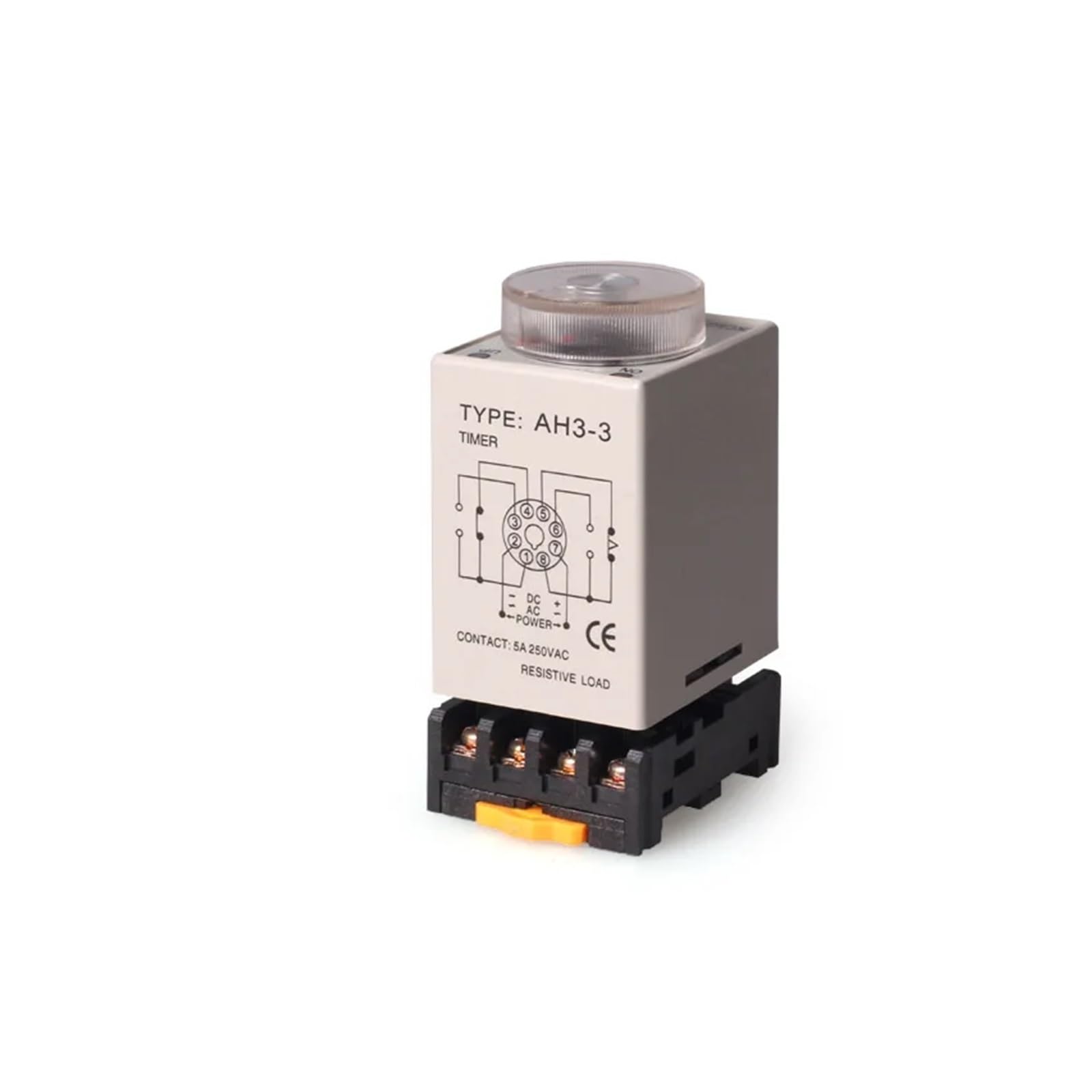 Relés AH3-3 1S/3S/6S/10S/30S/60S/3M/6M/10M/30M/60M Relé de retardo de Encendido CA 220 V/110 V CC 24 V/12 V con zócalo (10 M)