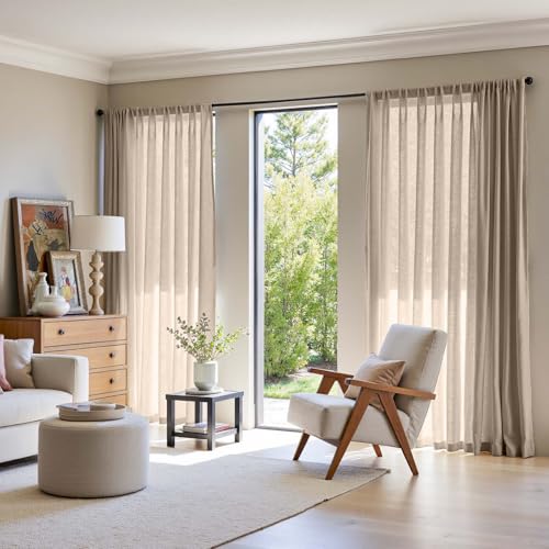 Image of jinchan Linen Curtains Light Filtering Back Tab 100x90 Inch 1 Panel Taupe