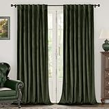 BGment Olive Green Velvet Curtains 84 Inches for Living Room, Thermal Insulated Blackout Curtains Room Darkening Drapes with Back Tab and Rod Pocket for French Door, Set of 2 Panels, 52 x 84 Inch