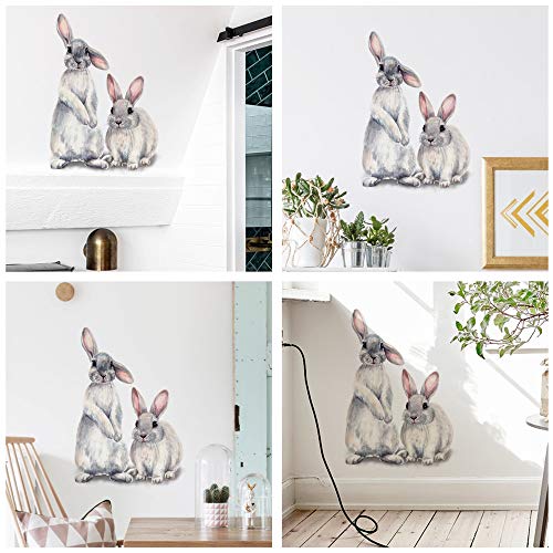 Rofarso Lifelike Lovely Cute Two Bunnies Rabbits Animal Wall Stickers Removable Wall Decals Art Decorations Decor For Nursery Baby Bedroom Playroom Living Room Murals #TOP1