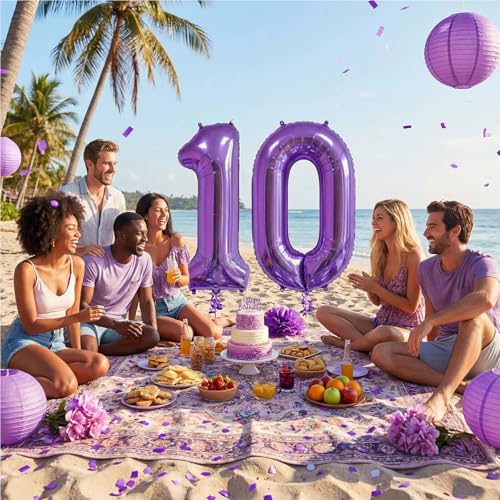 Image of Number Balloons for Birthday Decorations - 40 Inch Large Party Balloons 10, Purple Foil Number Balloons for Boys Girls, Balloons for Party Supplies