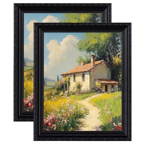 Image of eletecpro 8x10 Vintage Picture Frame, Glass Cover, Black, 2-Pack | Display Photo 5x7 with Mat or 8x10 without, Horizontal or Vertical, Tabletop or Wall Decor