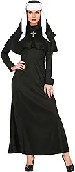 Fantasia Feminina Adulta Halloween Vestido Freira Valak Mau Irma Madre Monja Preto com Véu e Cruz