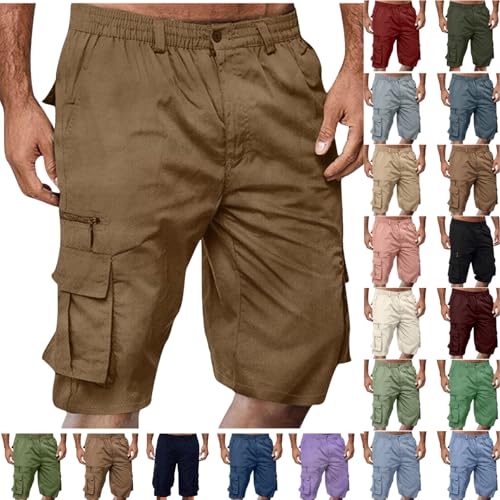 Image of Cargo Shorts for Men,Summer Casual Elastic Waist Big Tall Baggy Shorts Lightweight Hiking Short with Multi Pockets
