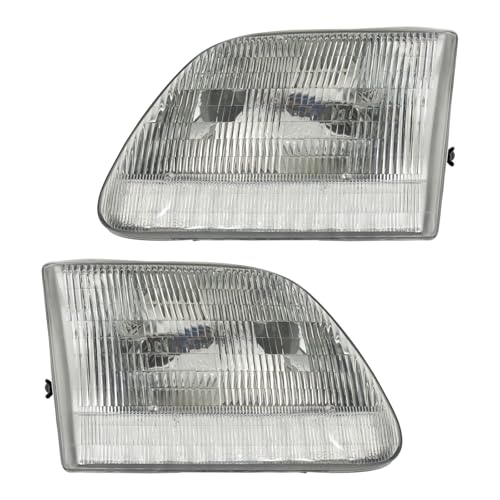 Image of TRQ 2 Piece Headlight Assembly Set Driver & Passenger Side Compatible with Ford F150 1997-2003 F250 1997-1999 F150 Heritage 2004 Expedition 1997-2002 FO2502139 FO2503139 3L3Z13008CA 3L3Z13008DA