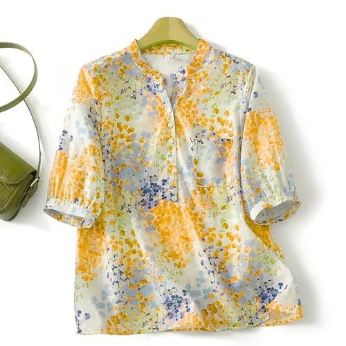 Image of Gufrina Women's Blush Pink Abstract Printed Western Top with Mandarin Collar, Half Button Placket and Relaxed Fit Sleeves