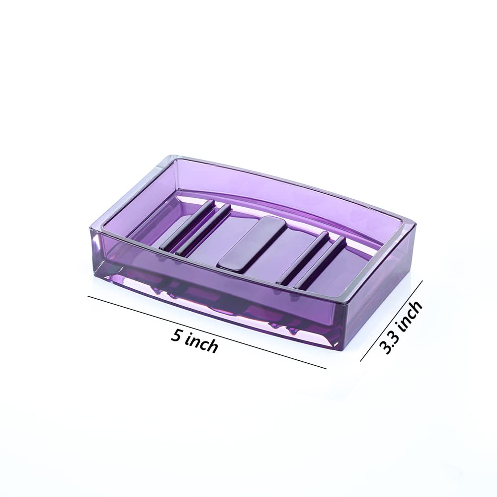 Juego de 4 accesorios de baño morados, incluye dispensador de jabón, soporte para cepillo de dientes, jabonera y vaso