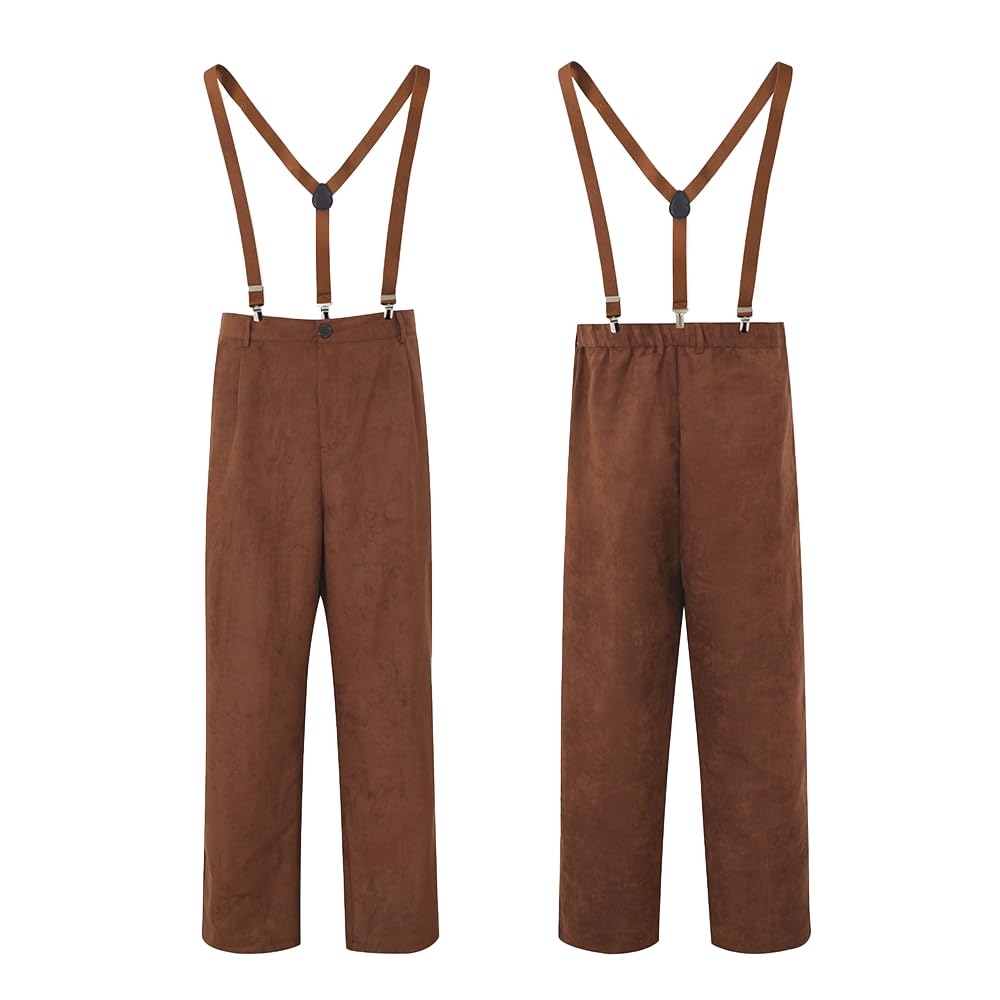 COSDREAMER Pioneer Colonial Pants - Pantaloni medievali, per Halloween, Cosplay, con Bretelle