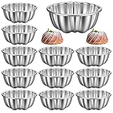 12Pcs Mini Flan Molds Pan, Carbon Steel Mini Flan Molds Pans, Fluted Cake Pan Nonstick, Cake Pans Reusable Tube Oven Baking Mold for Cupcake, Bread, Bavarois, Brownie