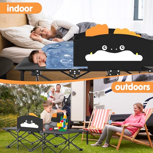 Image of Suteck Kids Camping Cot, Comfortable Toddler Cot Bed Easy to Store and Use, Portable Sleeping Cot with Guardrail, Lightweight Bed for Outdoor Indoor Home