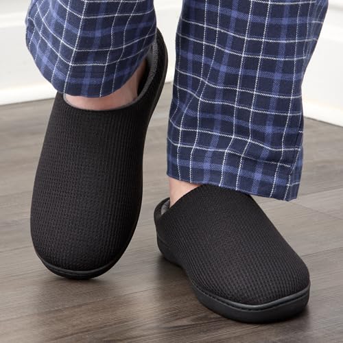 Fruit of the Loom Men's Ribbed Jersey Clog Slippers - Memory Foam Sole - Indoor/Outdoor, Pantuflas Machine Washable, Black/Charcoal, XL - image 6