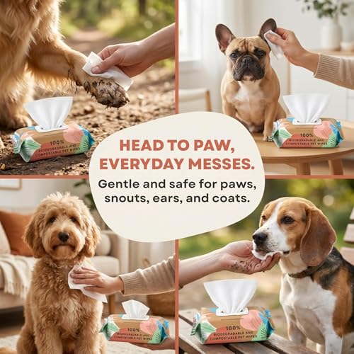 Image of Eco Wave Hypoallergenic Plant-Based Pet Wipes, Dog and Cat Grooming Wipes for Face, Ears, Body, Butt, and Paws, Fragrance Free, Compostable, 400 Count
