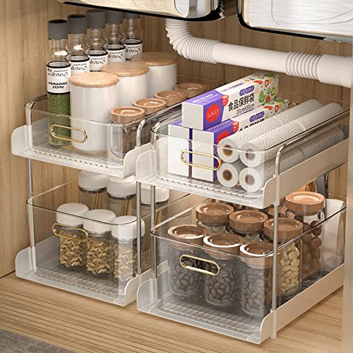 U-HOOME 2-Tier Clear Bathroom Counter Organizer with Sliding Drawers Under Sink Closet Organizers and Storage Vanity Skincare Cosmetic Organizer Medicine Bins (2-Tier Clear)