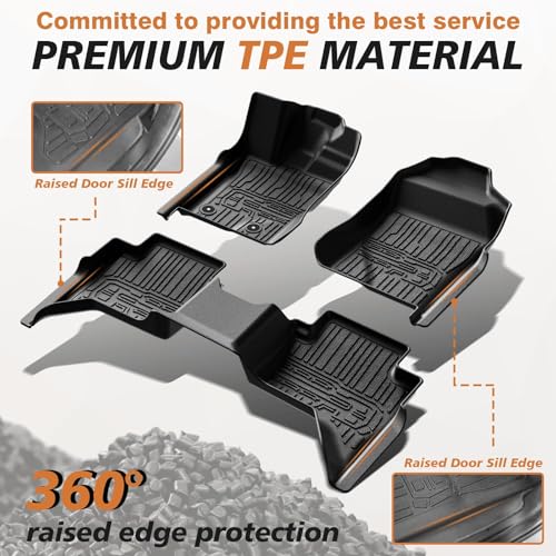 Image of TripleAliners Truck Bed Mat & Floor Mats Front Rear Full Set Compatible with Ford Ranger 2024-2025 SuperCrew Accessories All Weather TPE Truck Liner Custom Fit (5FT Truck Bed Mat+Floor Mats)