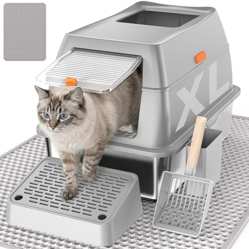 Caja de arena de acero inoxidable para gato extra grande miniatura 1