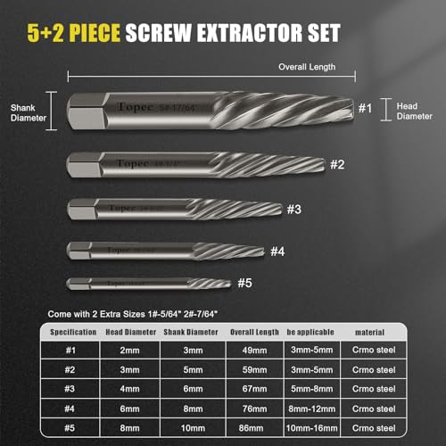 TOPEC 7 Piece Easy Out Bolt Extractor