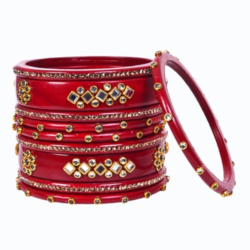 Image of Traditional Rajasthani Beautiful Lac Lakh Bangle Set For Women and Girls | Kundan Bangle Set For Bridel | Jaipuri Chudi Set | Green Sky Blue Maroon Pink Yellow | Kada Set of 10