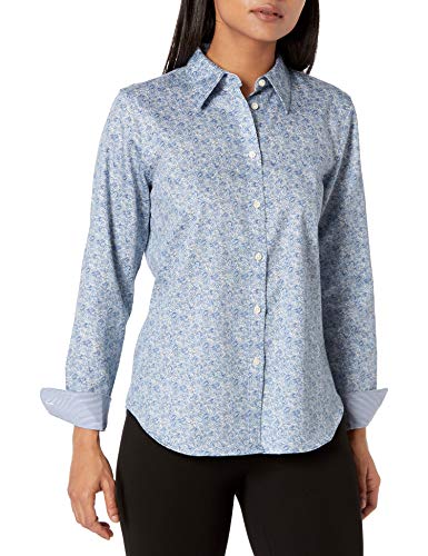 Chaps Women's Long Sleeve Non Iron Cotton Sateen-Shirt, Blue/Dark Blue (F 20), S-Petite