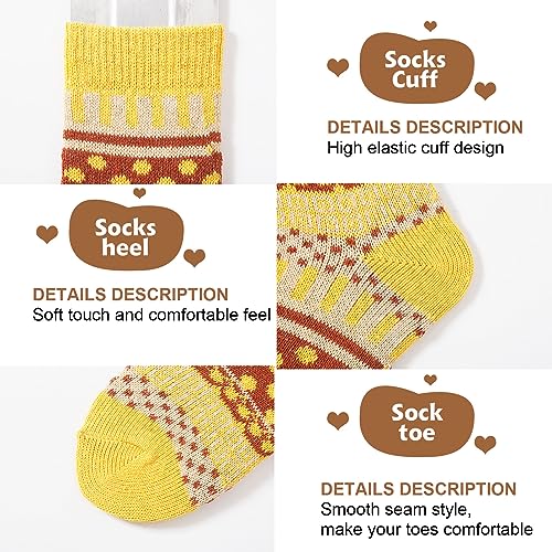 Image of ICEIVY Womens Socks 5 Pairs Wool Warm Cotton Thick Vintage Casual Winter Cabin Crew Fuzzy Socks Gifts For Women