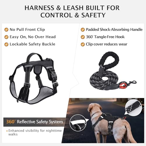 IEUUMLER No Pull Dog Harness, Reflective Front Clip Vest with Leash,Safety Belt and Backup Safety Strap, Adjustable Easy Control Handle,Air Tag Dog Collar for Small Medium Large Dogs EU021 (Black, S) - Image 4