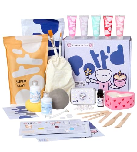 Pottd Date Night Candle Kit Romantic DIY Craft Kit for Couples. Includes Air-Dry Clay Candle Wax Paints Tools Fragrance Oil & Beads Perfect for Valentines Day Anniversaries or Date Nights
